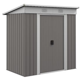 Outsunny 6' x 4' Metal Lean to Garden Shed, Outdoor Storage Shed, Garden Tool House with Double Sliding Doors, 2 Air Vents for Backyard, Patio, Lawn,