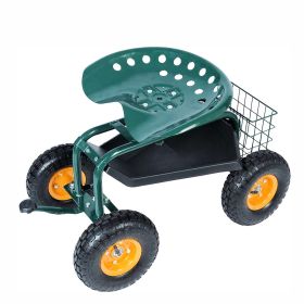 Garden Cart Rolling Work Seat with Tool Tray and 360 Swivel Seat - KM0920