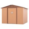 8' x 8' Outdoor Storage Shed, Metal Garden Shed with Double Sliding Doors, 4 Air Vents, Tool Storage House Shed for Yard, Patio, Lawn, Coffee - As Pic