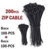 Household and Commercial Multi Usage Nylon Cable Wire Zip Ties - Black - 4 & 8 Inch