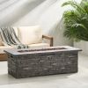 Outdoor Patio Concrete Fire table, Rectangle Gas Burning 56-Inch Fire Pit - 50, 000 BTU, Stone Pattern Fire Table, Grey - as Pic