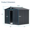 Outdoor Storage Shed, 8' X 6' Galvanized Steel Garden Shed with 4 Vents & Double Sliding Door, Utility Tool Shed Storage House for Backyard, Patio, La