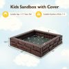 2-In-1 HDPE Kids Sandbox with Cover and Bottom Liner - Brown