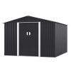 9.1' x 10.5' Outdoor Metal Storage Shed, Garden Tool Shed Storage House with Double Sliding Doors and 4 Vents for Backyard, Patio, Lawn, dark grey - A