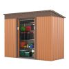 4.2 x 9.1 Ft Outdoor Storage Shed, Metal Tool Shed with Lockable Doors Vents, Utility Garden Shed for Patio Lawn Backyard,Brown - as Pic