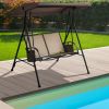 2-Person Patio Swing with Adjustable Canopy and 2 Storage Pocket - Brown