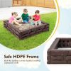 2-In-1 HDPE Kids Sandbox with Cover and Bottom Liner - Brown