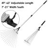 63in Adjustable Garden Leaf Rake 15 Teeth Expanding Stainless Steel Rake For Quick Clean Lawn Yard Garden - Black+ Silver