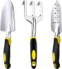 Gardening Hand Tools 3 Piece Set - Heavy Duty Garden Trowel, Transplanter, Hand Rake - Ergo Grip Handle - Bend-Proof & Rust-Proof Design - A