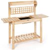 Garden Potting Bench Workstation Table with Sliding Tabletop Sink Shelves - Natural