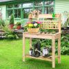 Garden Potting Bench Workstation Table with Sliding Tabletop Sink Shelves - Natural