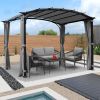 Patio Pergola 9 x 11ft Arched Gazebo with Waterproof Sun Shade Shelter Awning Steel Frame Grape Gazebo for Garden Backyard -Grey - as Pic