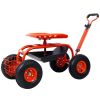 Rolling Garden Scooter Garden Cart Seat with Wheels and Tool Tray, 360 Swivel Seat,Red - Green - 24.4*11.4*16.5cm