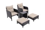 5 Piece Outdoor Patio Furniture Set,All Weather PE Rattan Conversation Chairs with Armrest and Removable Cushions,Ottomans and Storage Coffee Table fo