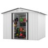 8' x 8' Outdoor Storage Shed, Metal Garden Shed with Double Sliding Doors, 4 Air Vents, Tool Storage House Shed for Yard, Patio, Lawn, White+Gray - As