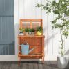 Folding Garden Potting Bench with 2-tier Storage Shelves and Teak Oil Finish for Garden Yard Balcony - Natural