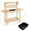 Garden Potting Bench Workstation Table with Sliding Tabletop Sink Shelves - Natural