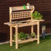 Garden Potting Bench Workstation Table with Sliding Tabletop Sink Shelves - Natural