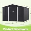 9.1' x 10.5' Outdoor Metal Storage Shed, Garden Tool Shed Storage House with Double Sliding Doors and 4 Vents for Backyard, Patio, Lawn, dark grey - A