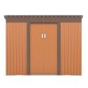 4.2 x 9.1 Ft Outdoor Storage Shed, Metal Tool Shed with Lockable Doors Vents, Utility Garden Shed for Patio Lawn Backyard,Brown - as Pic