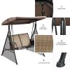 2-Person Patio Swing with Adjustable Canopy and 2 Storage Pocket - Brown