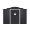 9.1' x 10.5' Outdoor Metal Storage Shed, Garden Tool Shed Storage House with Double Sliding Doors and 4 Vents for Backyard, Patio, Lawn, dark grey - A