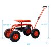 Rolling Garden Scooter Garden Cart Seat with Wheels and Tool Tray, 360 Swivel Seat,Red - Green - 24.4*11.4*16.5cm