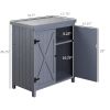 Garden Storage Cabinet, Outdoor Tool Shed with Galvanized Top and Two Shelves for Yard Tools or Pool Accessories, Grey - as Pic