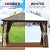 10'x12' Permanent Outdoor Galvanized Steel Roof Gazebo with Aluminum Frame, Pavilion Metal Gazebos with Netting & Curtains for Garden, Patios, Lawns,