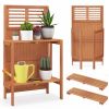 Folding Garden Potting Bench with 2-tier Storage Shelves and Teak Oil Finish for Garden Yard Balcony - Natural