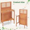 Folding Garden Potting Bench with 2-tier Storage Shelves and Teak Oil Finish for Garden Yard Balcony - Natural